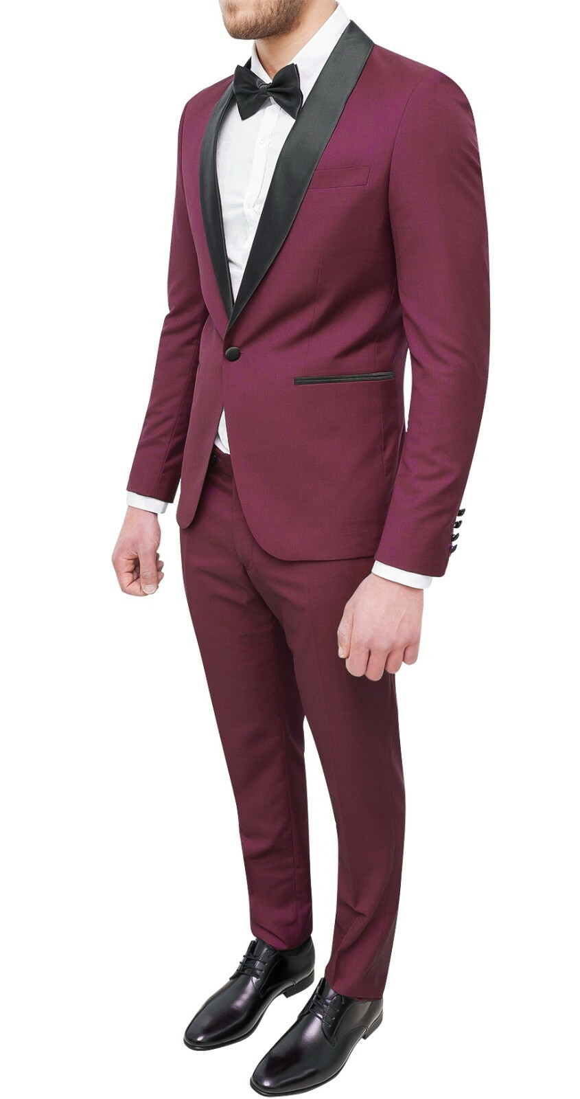Abito uomo sartoriale Bordeaux Raso completo vestito smoking elegante  cerimonia